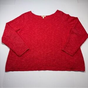 Eileen Fisher Linen Cotton Textured Pullover Sweater Womens 2x Coral
